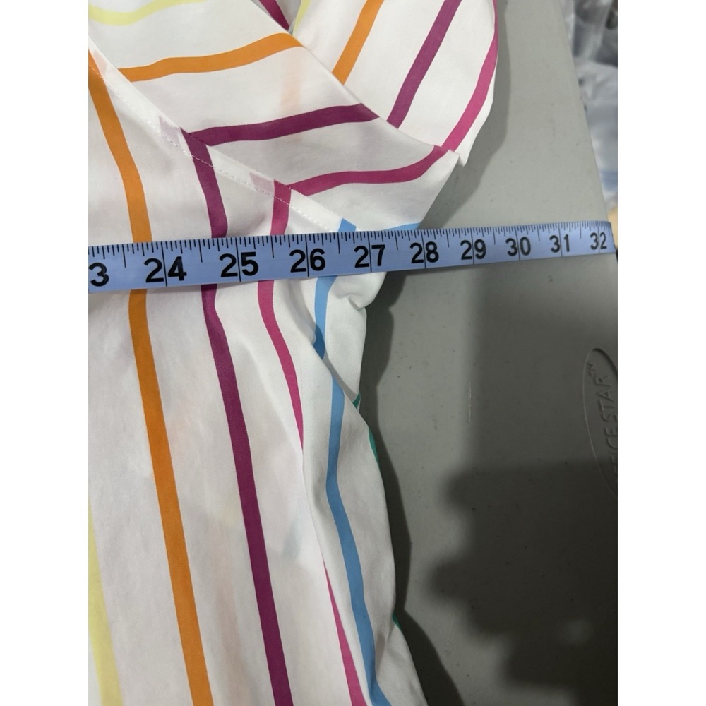 Lands End  women 22 multicolor Pastel Stripe button Up, 3/4 Sleeve No Iron Spin - Picture 4 of 6